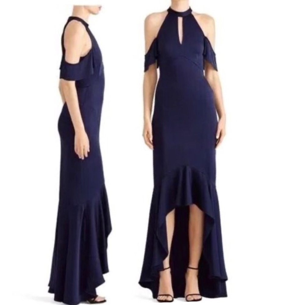 Shoshanna Midnight Montrose Gown Formal Dress Size 0 Blue Cold Shoulder Cut Out